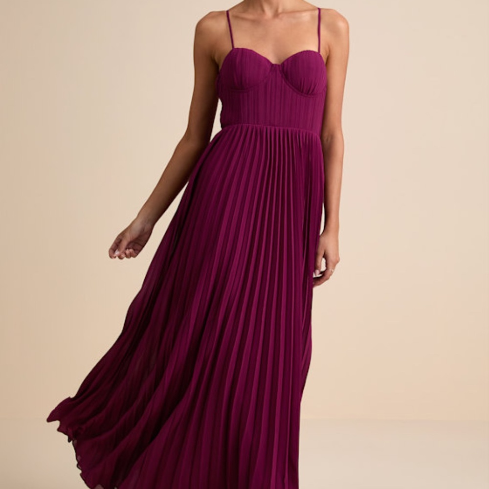 Lulus Admirable Elegance Plum Pleated Bustier Maxi Dress Purple - Size S